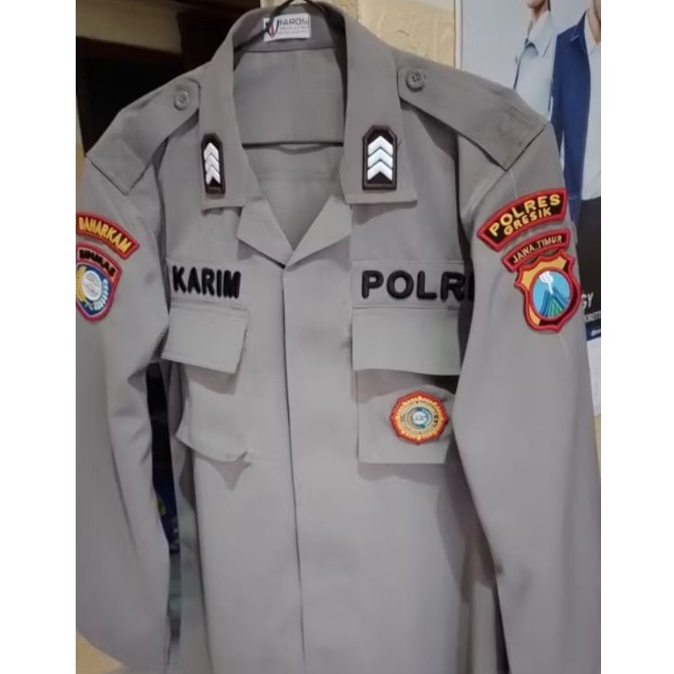 Seragam PDL Polri kain Luster kotak bed timbul