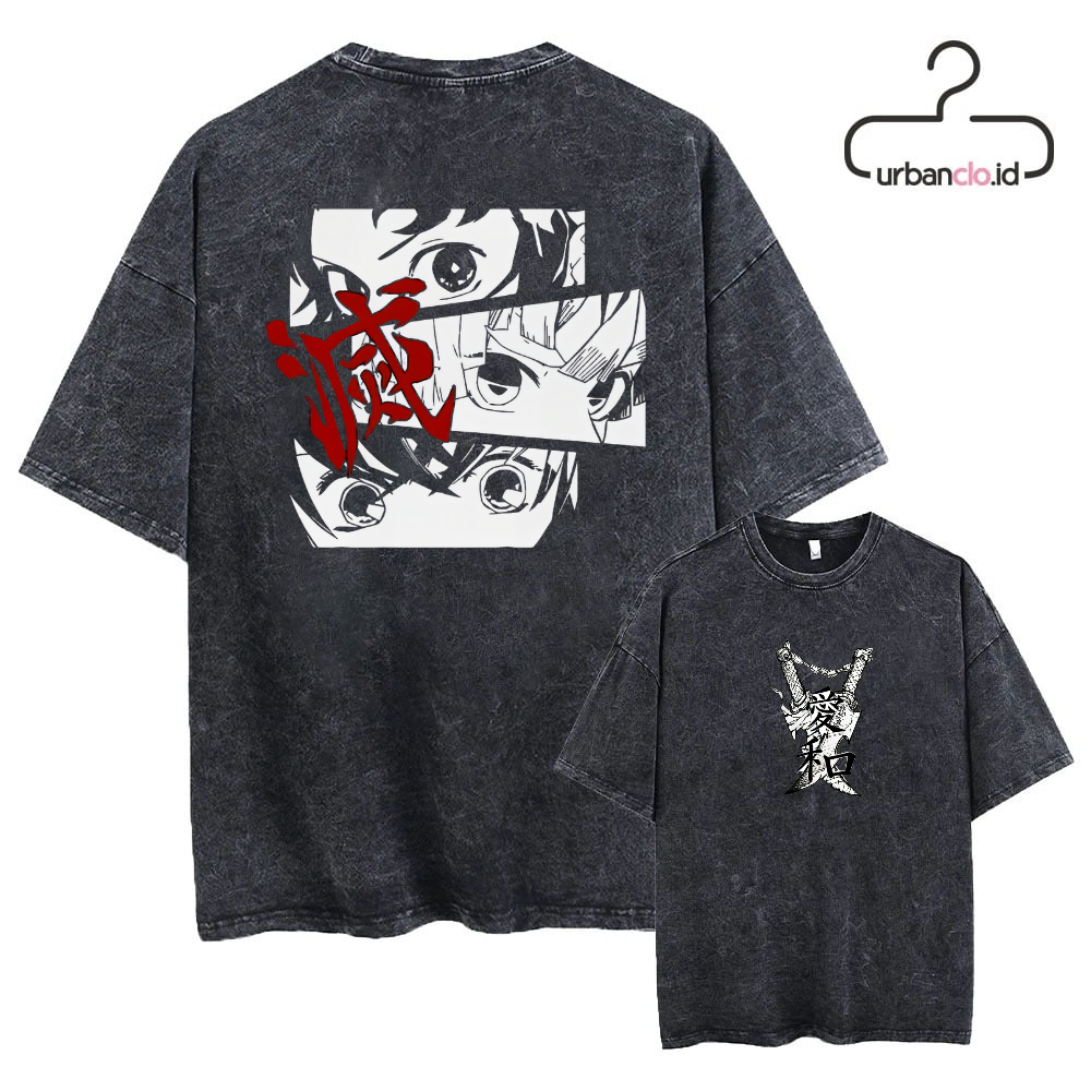 Kaos Demon Slayer, Oversize Washed Demon Slayer T shirt, Demon Slayer Oversize Washed