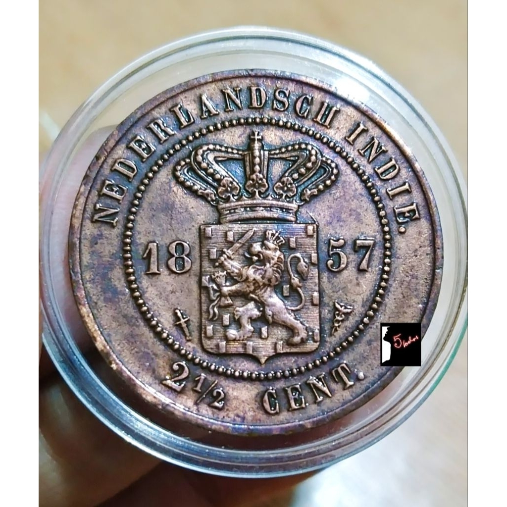 duit koin kuno asli 2 1/2 cent tembaga tahun langka 1857 super langka Nedherlandsch Indie pernah ber