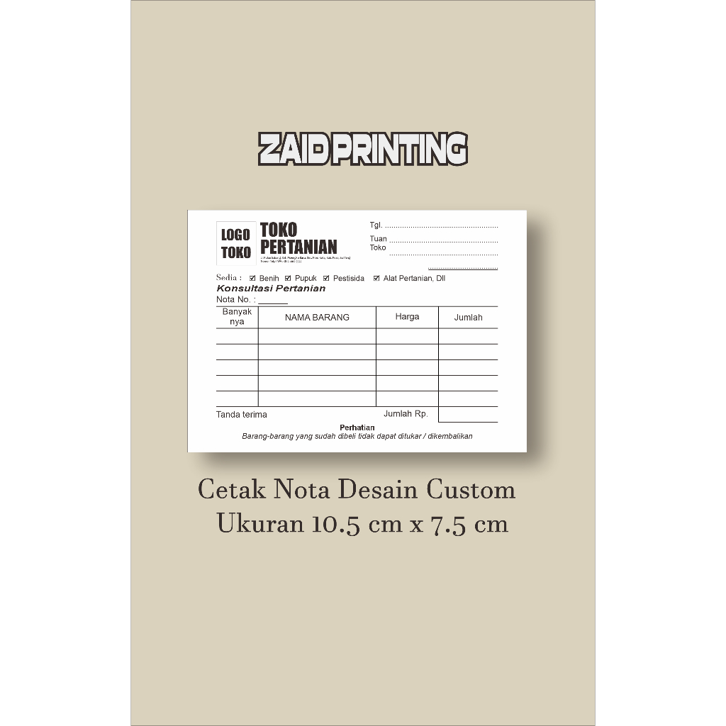 

Cetak Nota Custom 1/8 Ukuran 10.5cm x 7.5cm