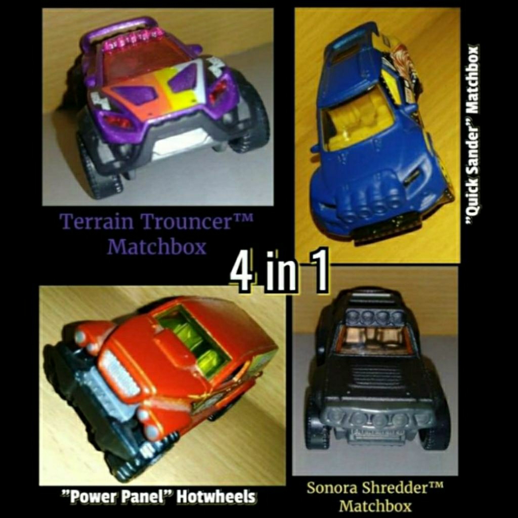 DIECAST MATCHBOX & HOTWHEELS SONORA SHREDDER, TERRAIN TROUNCER, QUICK SANDER, POWER PANEL