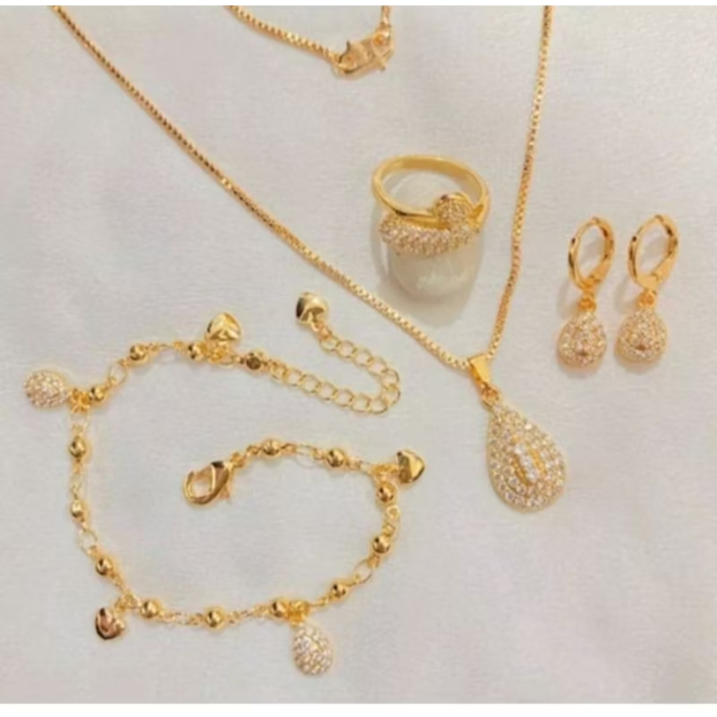 Satu Set Perhiasan Dewasa Gold Permata Lapis Emas24K / Set Perhiasan Wanita Berlapis Emas