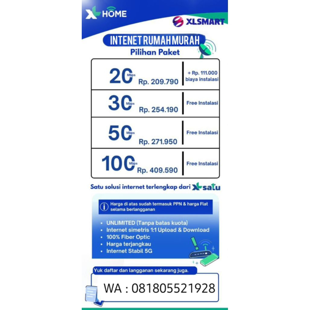 Berlangganan wifi XL HOME area makassar,maros dan gowa