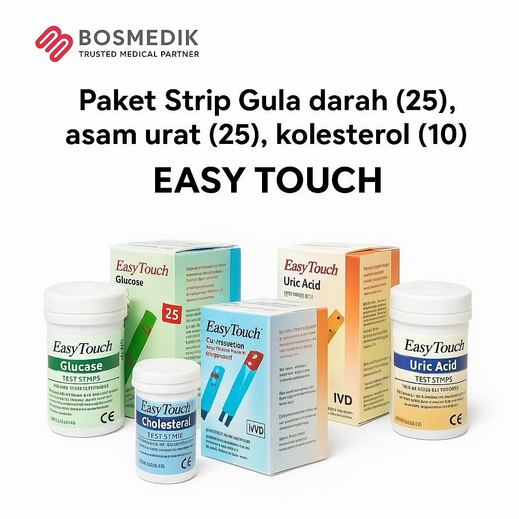 Paket Bundling Strip EasyTouch Gula Darah 25 Asam Urat 25 Kolesterol 10