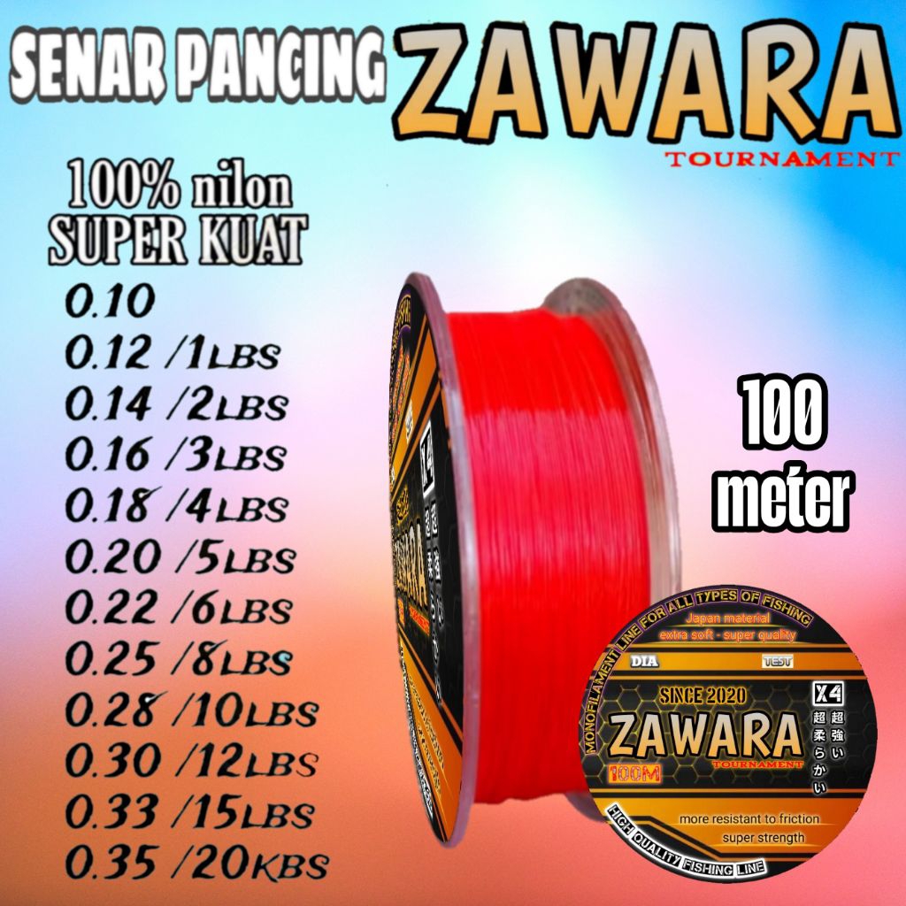 Senar pancing 100 meter Zawara merah glosi kiuat snti keriting