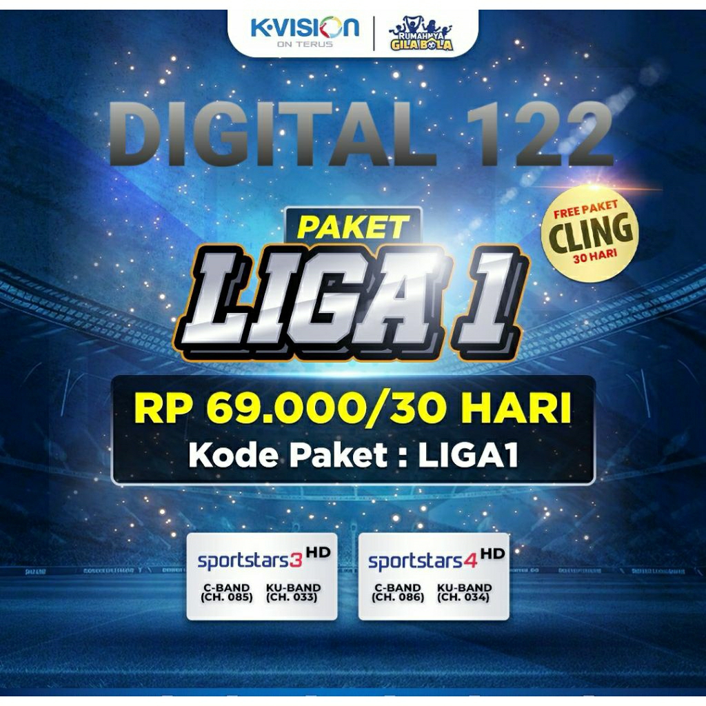 paket LIGA 1, k vision 30hari/90hari harga promoo gas