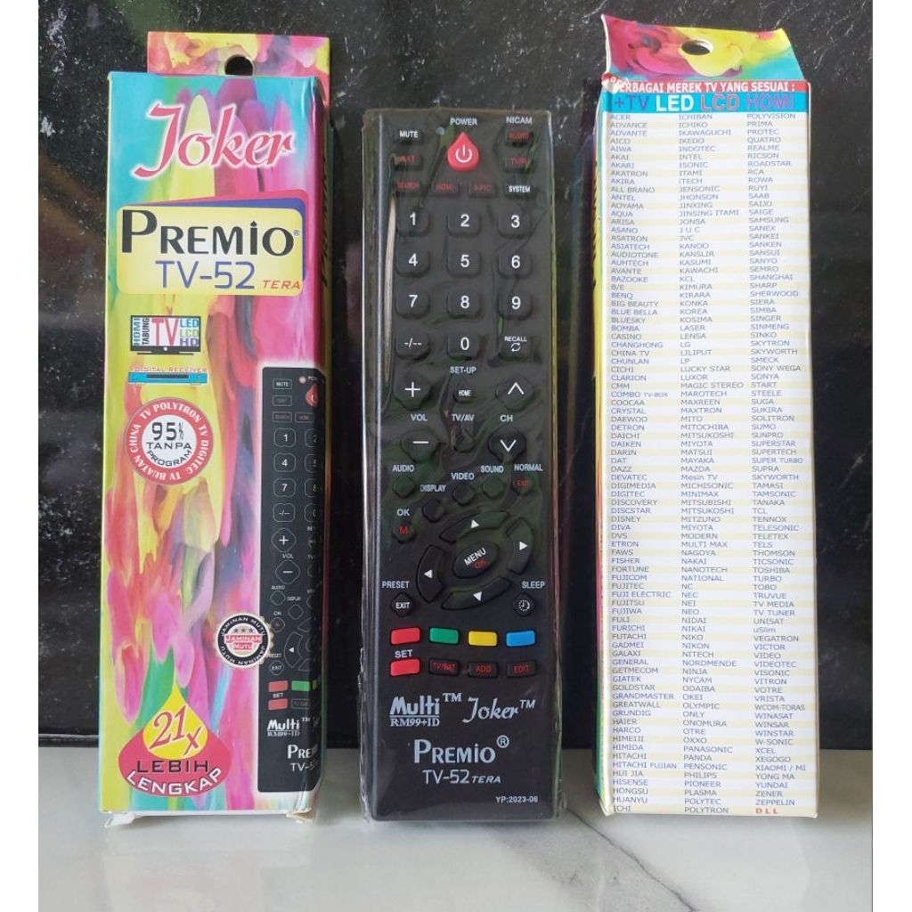 REMOT TV JOKER PREMIO 52 REMOTE TABUNG LED LCD HDMI RECEIVER MITO MITOCHIBA TV CHINA SHARP ACER DIGI