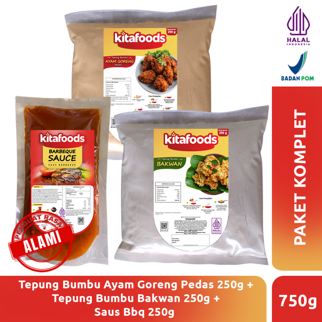 

Kitafoods Paket komplit 5 ( Tepung Bakwan 250gr + Tepung Ayam pedas 250gr + BBQ Sauce 250gr ) Tanpa penguat Rasa