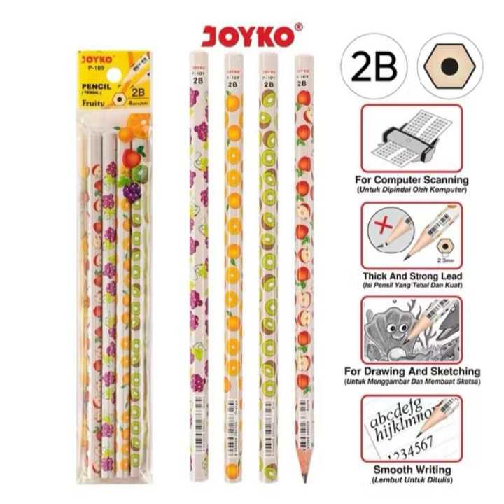 

( 3 SET ) Pencil Pensil P-109 JOYKO 2B Fruity 1 Set 4 Pcs