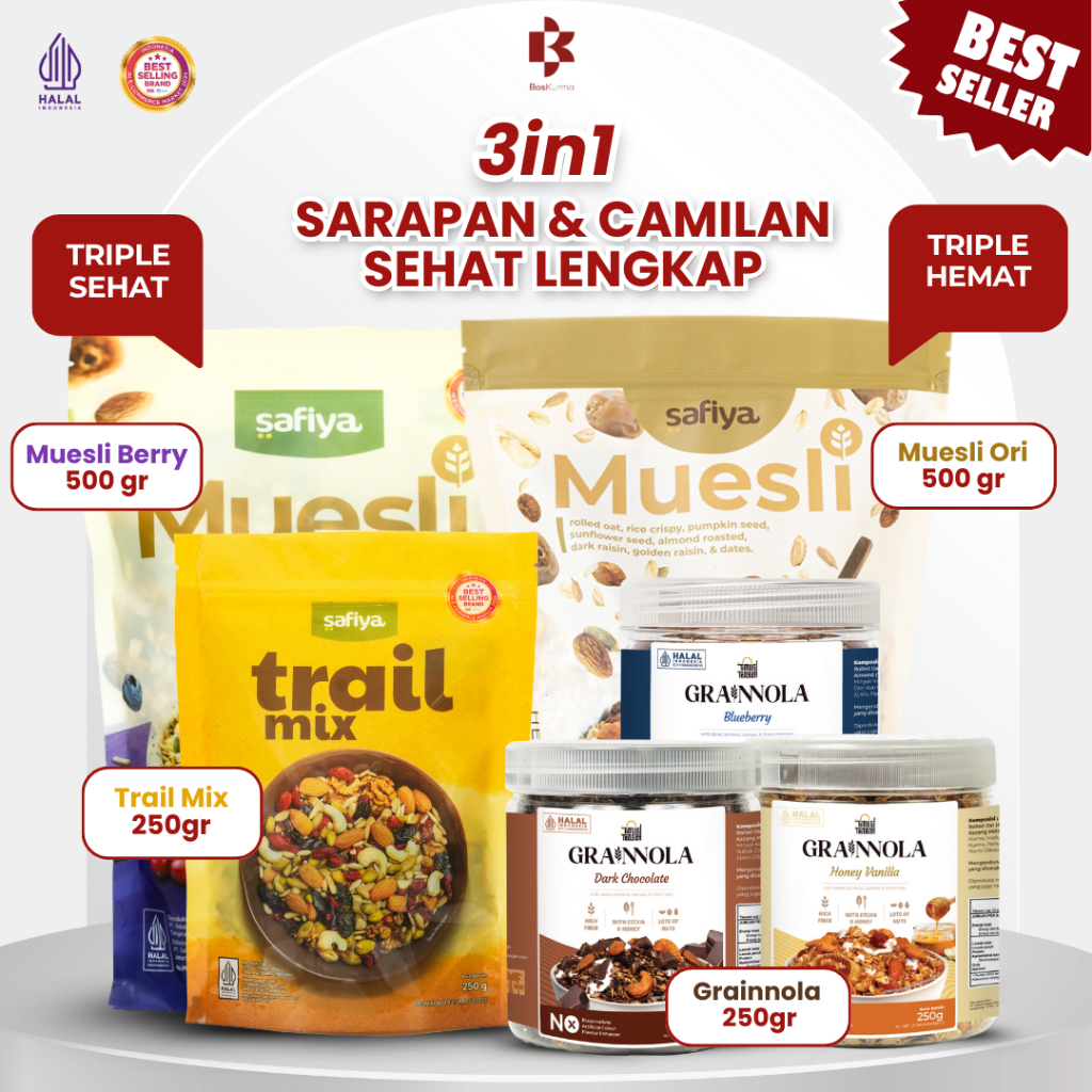 

[CEMIN] Cereal Mini 3in1 Muesli 500 gr, Trail Mix 250 gr, Granola 250 gr Sereal Sarapan