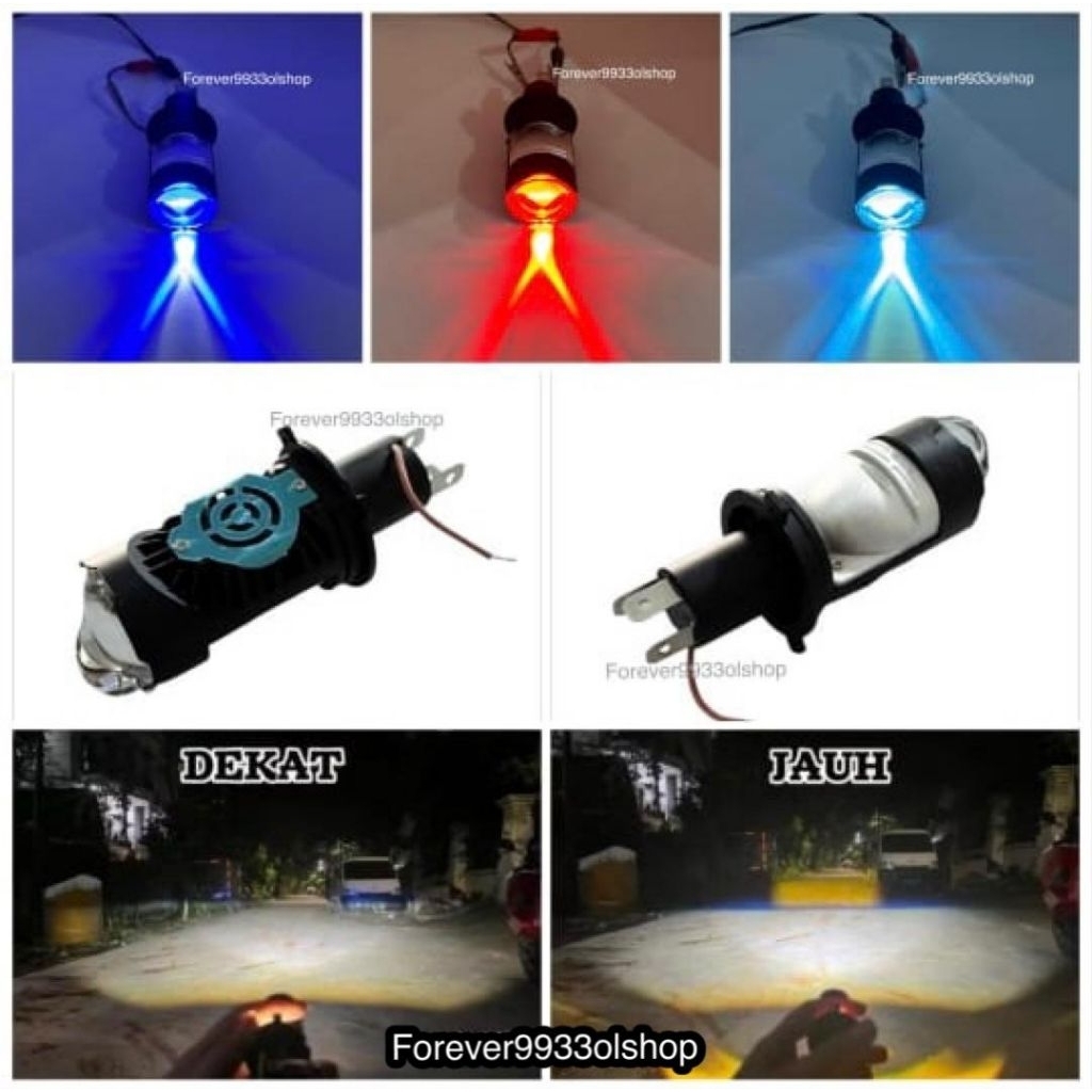 lampu depan H4 mini projektor cahaya biled plus devil dan kipas pendingin