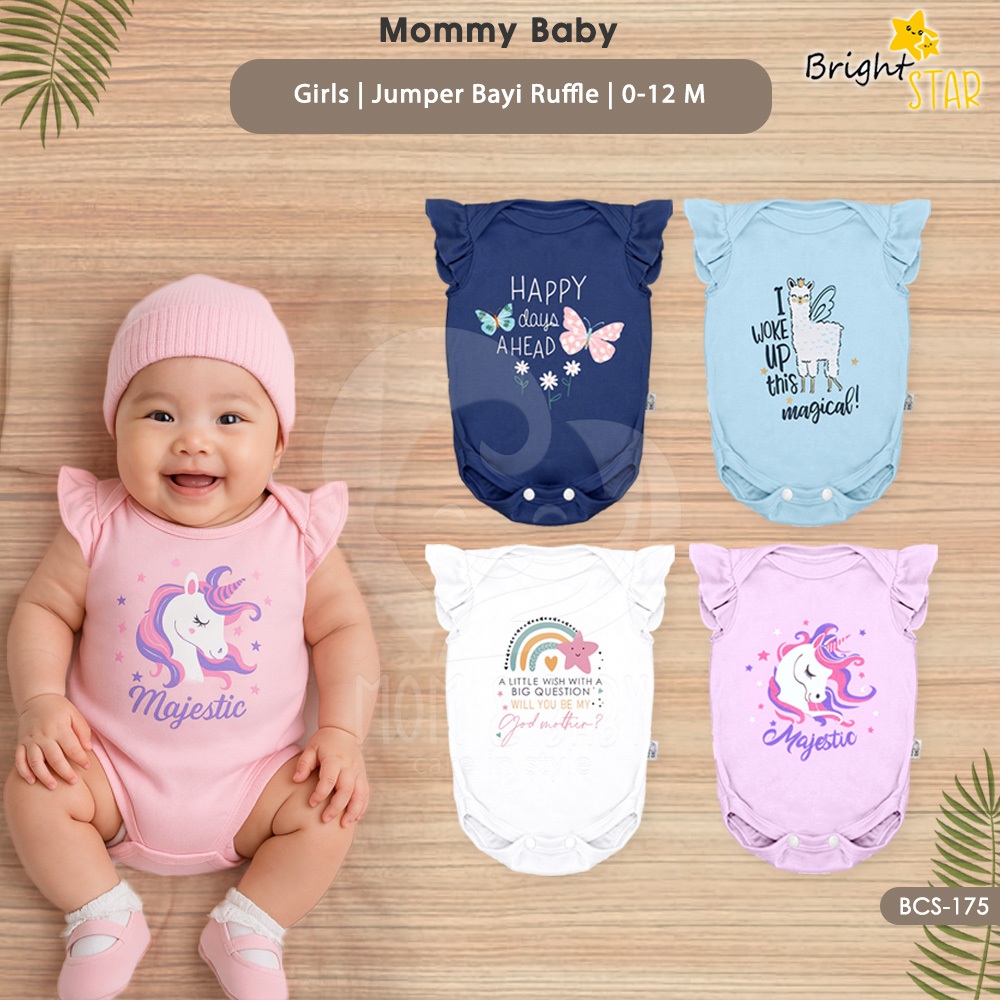 Jumpsuit Bayi BCS-175 Lengan Pendek Ruffle Jumper Bayi BRIGHT STAR Baju Bayi Perempuan Jumper Bayi B