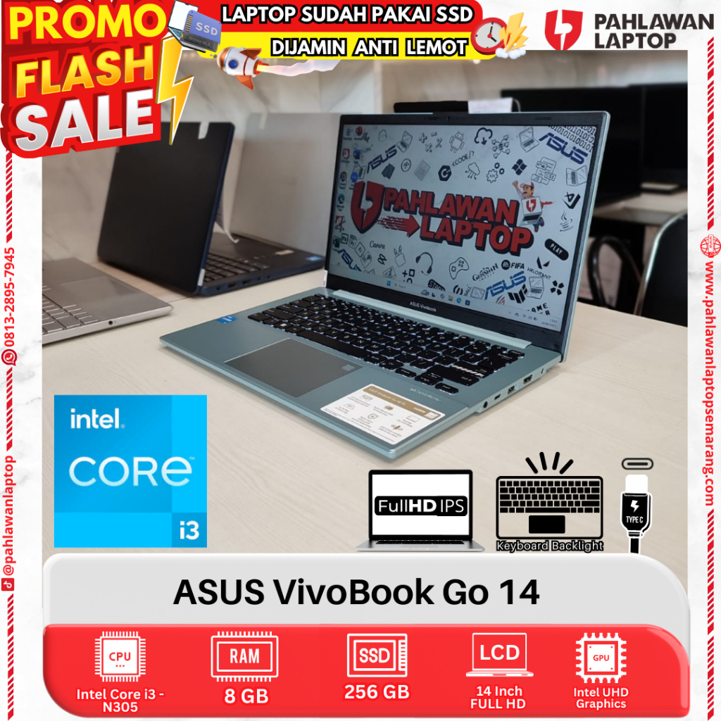 LAPTOP ASUS VivoBook Go 14 E1404FA Intel Core i3 N305 RAM 8GB SSD 256B