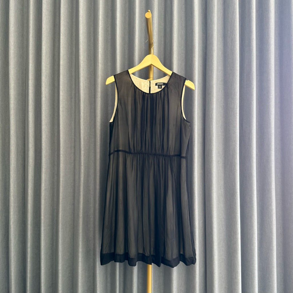 𝙋𝙍𝙀𝙇𝙊𝙑𝙀𝘿 DKNY Black Sheer Sleeveless Mini Dress Basic Fashion Wanita Branded