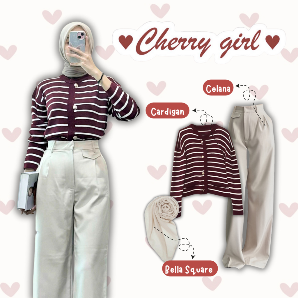 Setelan Baju Remaja 3in1 Kekinian / Cardigan + Celana Knit + Hijab Bella Square / Outfit Hijab Casua