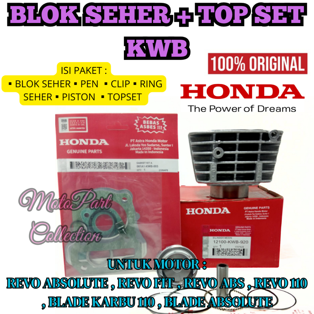 BLOK SEHER + TOP SET KODE-KWB ORI AHM HONDA REVO 110-FIT-ABS-ABSOLUTE&BLADE REPSOL ASLI 100% ORI .