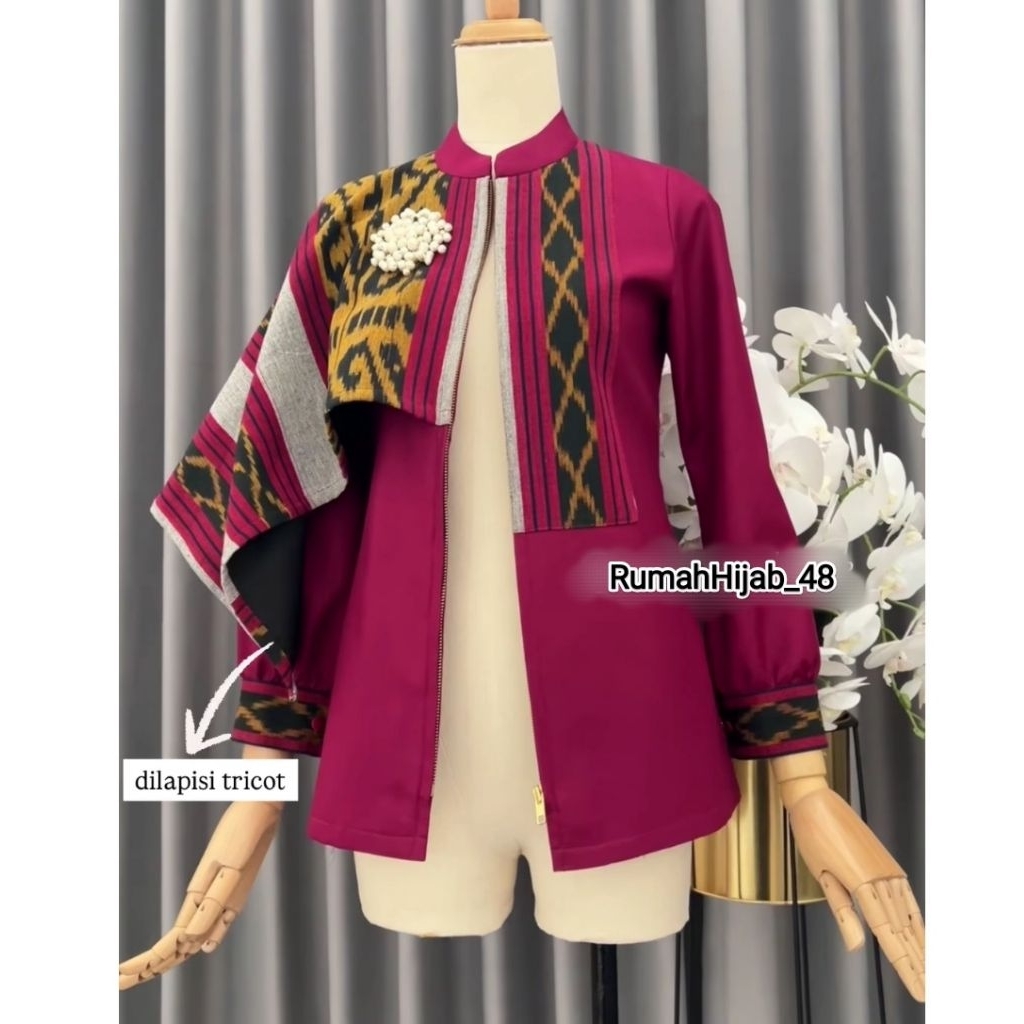 Blus Tenun Resleting depan - Blus Tenun - Atasan Tenun