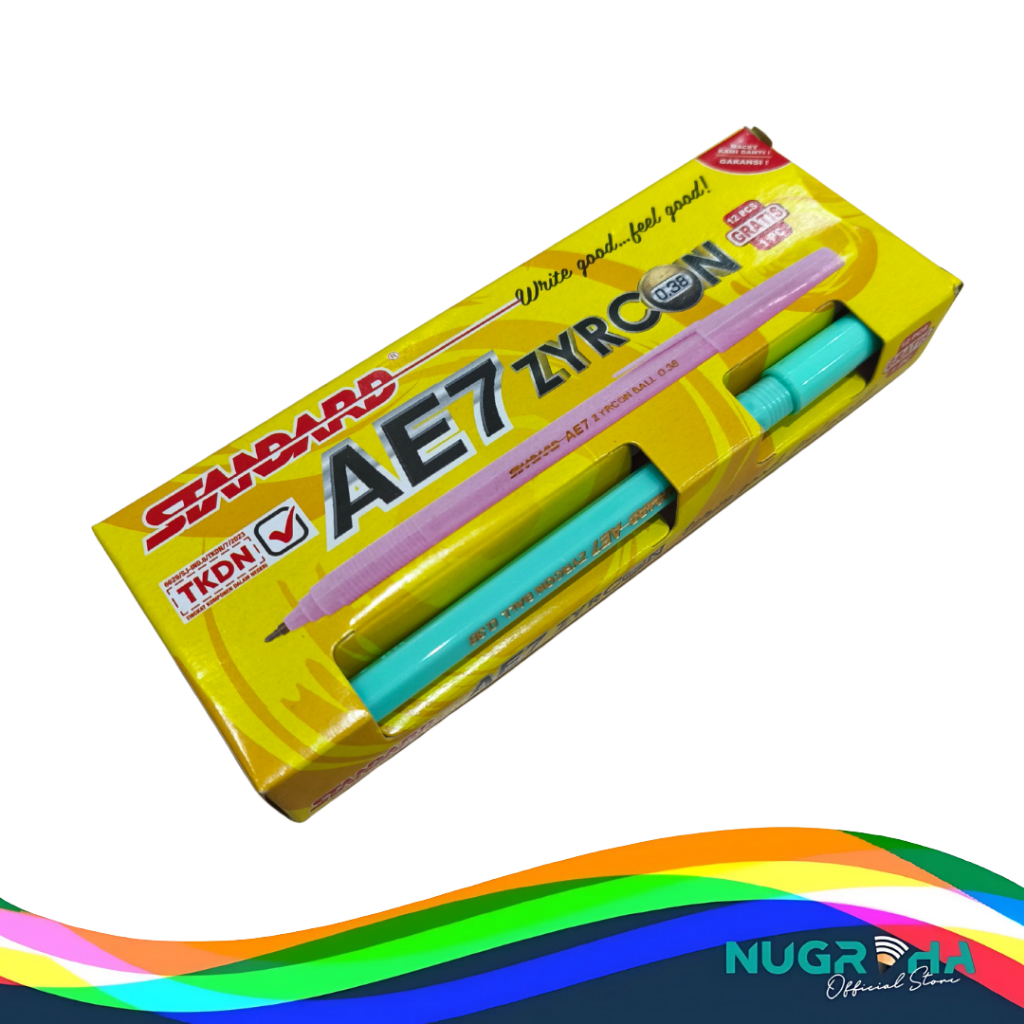 

Pulpen Pena Pen Bolpen Ballpont STANDARD AE-7 ZYRCON 0.38- 1 pack isi 12 FREE 1