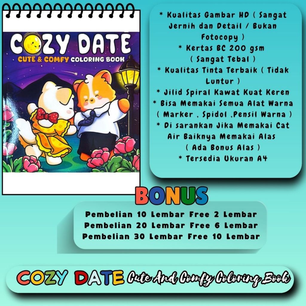 

COZY DATE Cute And Comfy Coloring Book Buku Mewarnai Untuk Anak SD Remaja Dewasa Gambar HD Jelas Jernih Kertas 200 gsm Tebal