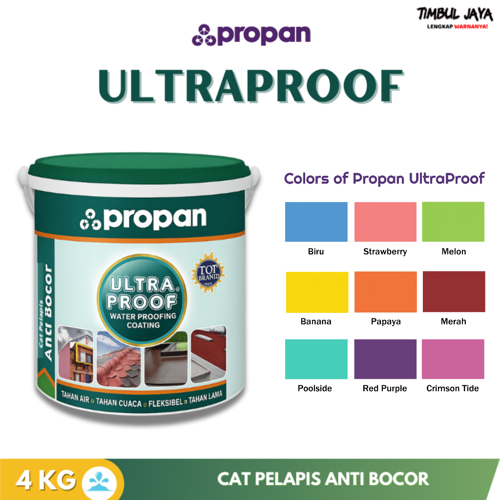 Cat Propan Ultraproof Cat tembok/ Cat Genteng Propan Ultraproof Hijau Biru Pink Kuning 4kg/ Cat Dind