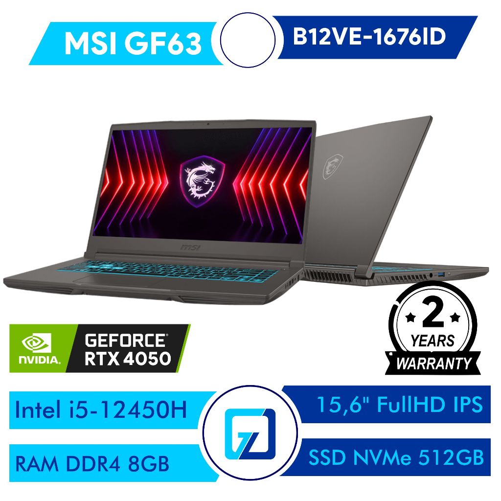 MSI THIN GF63 RTX3050 / RTX4050 Intel Core i5 12450H 8GB 512SSD W11