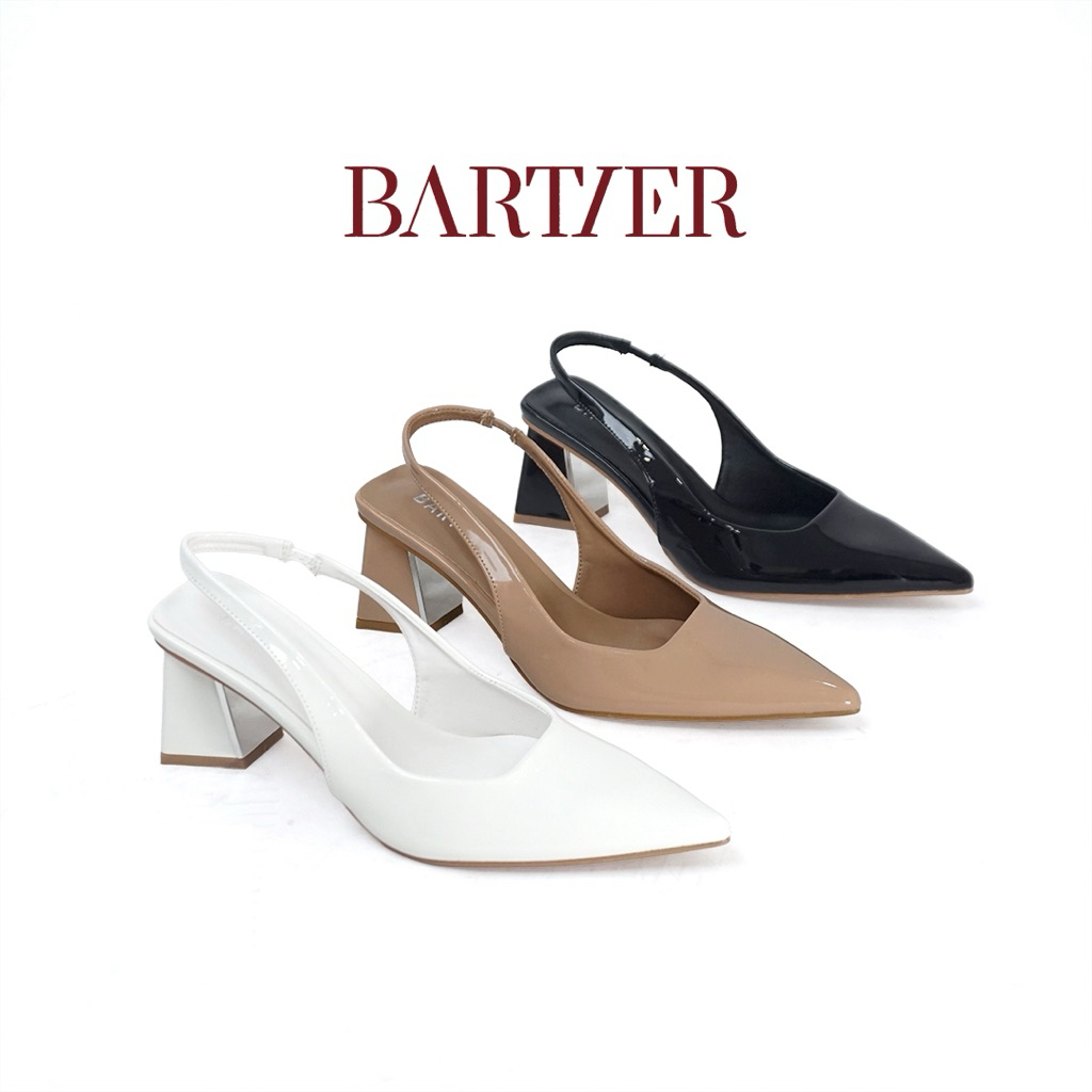 BARTIER - SEPATU KERJA WANITA BLOCK HEELS 7CM GLOSSY SEPATU TALI HEELS TALI