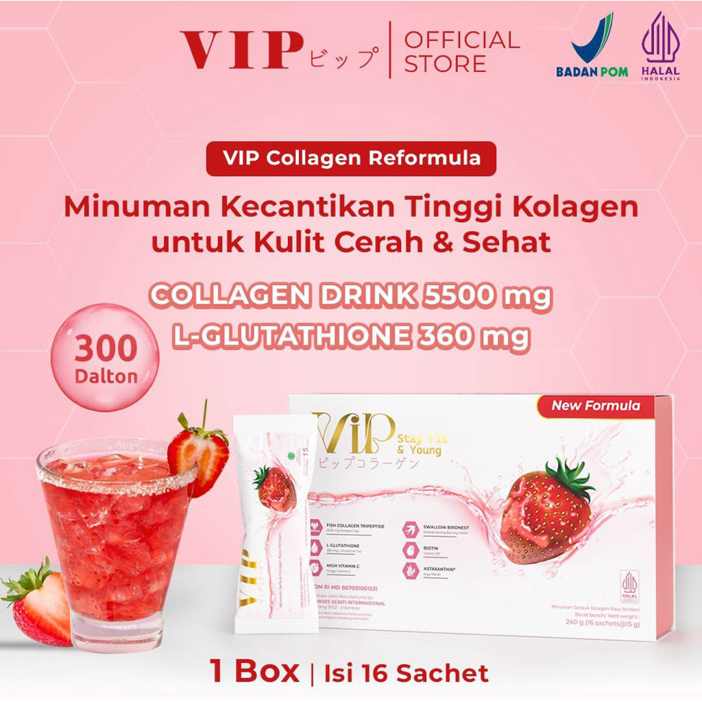 

Collagen drink VIP COLLAGEN REFORMULA ready pekanbaru isi 16 sachet