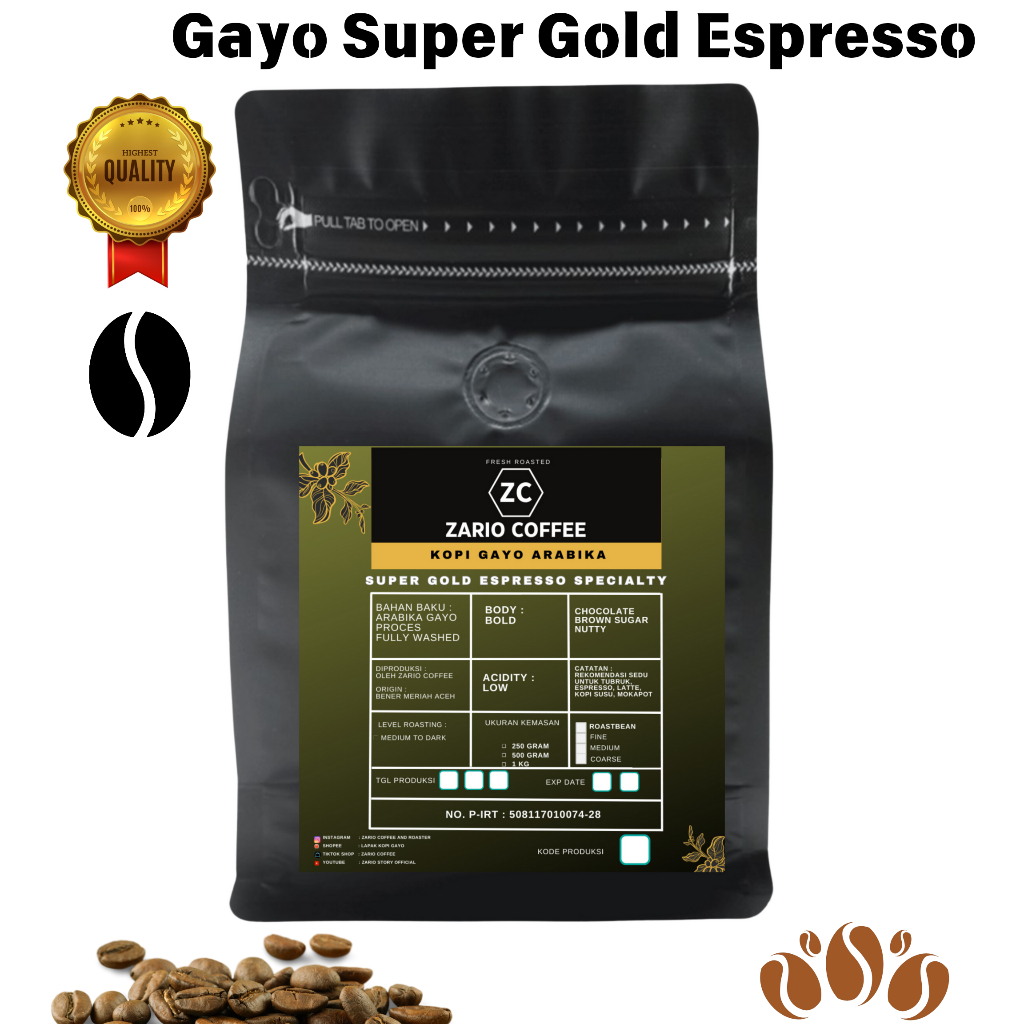 

Kopi Gayo Aceh Arabika Specialty Gold Espresso Zario Coffee
