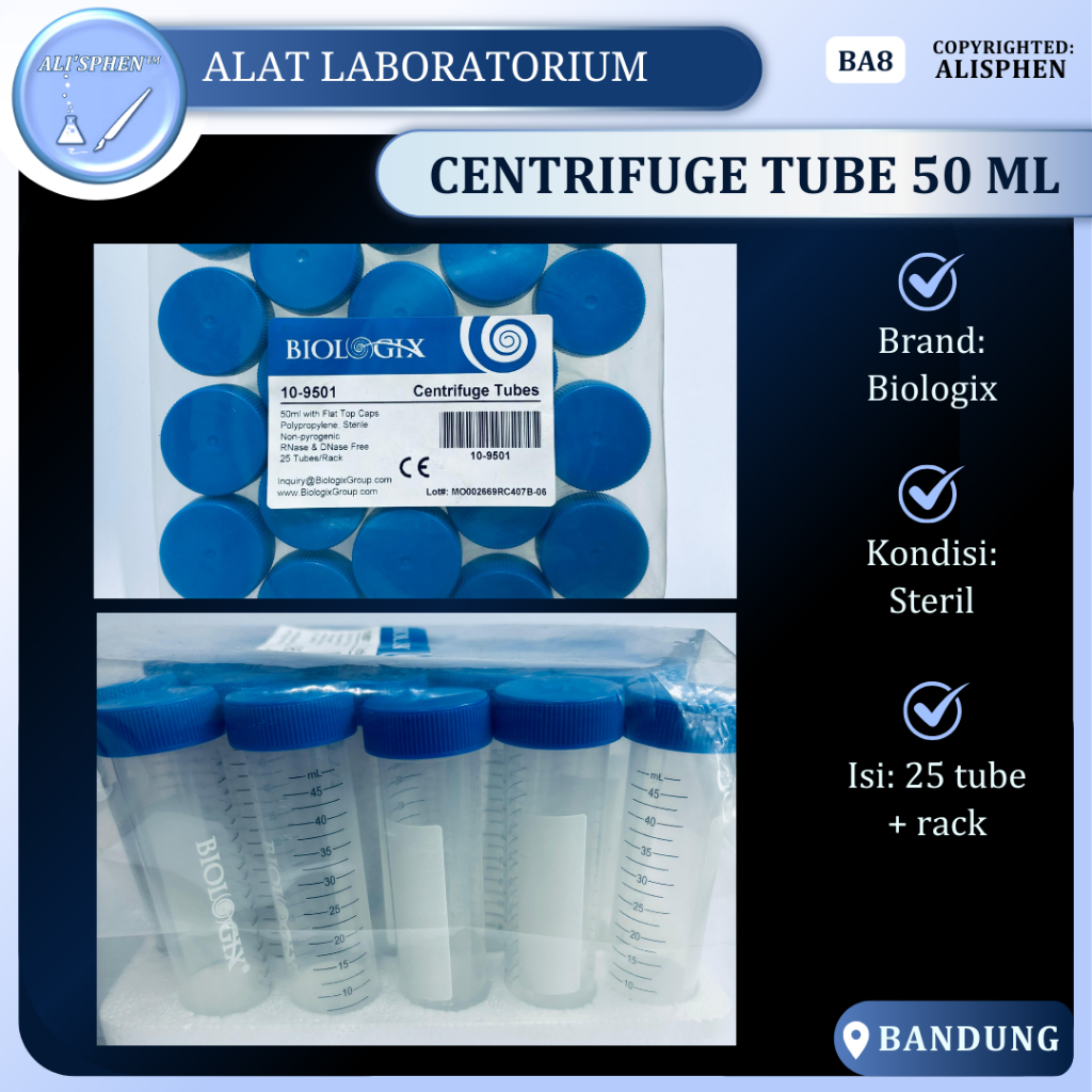 [BA8] Centrifuge Tube 50 ml | 25 pcs | Falcon Tube | Tabung Sentrifugasi | Biologix