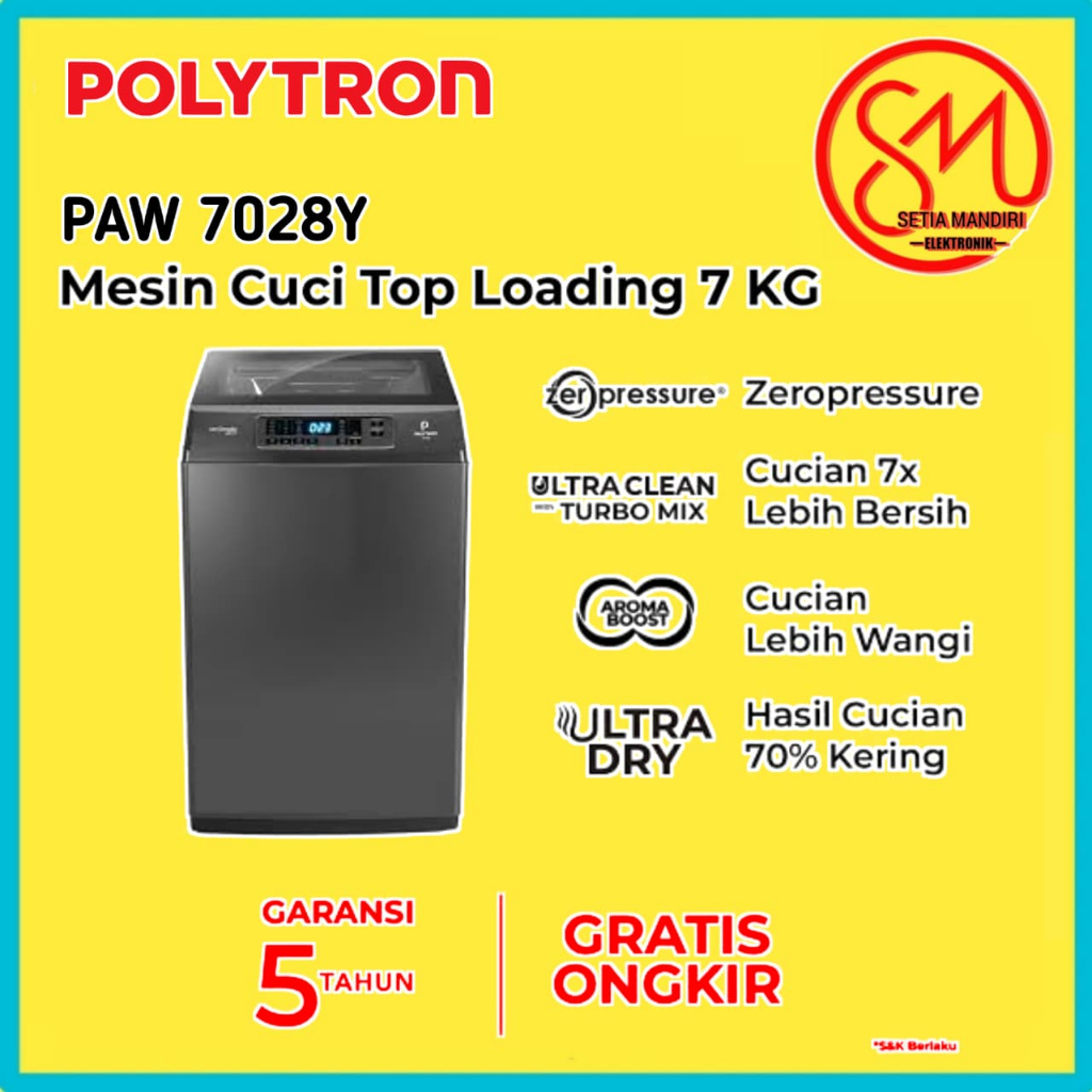 POLYTRON Mesin Cuci 1 Tabung Zeromatic Hijab 7 8 9 10 KG PAW 7029TY 7028Y