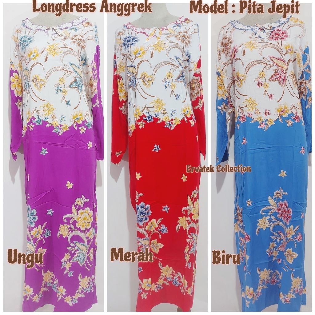 LONGDRESS ANGGREK A 1104 PITA JEPIT TANGAN PANJANG / Baju Tidur Daster Batik Halus Katun Adem
