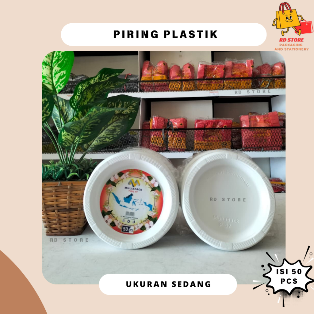 PIRING PLASTIK ISI 50 PCS PIRING MAKAN PLASTIK SEDANG PIRING PLASTIK PUTIH SUSU PIRING PLASTIK MURAH