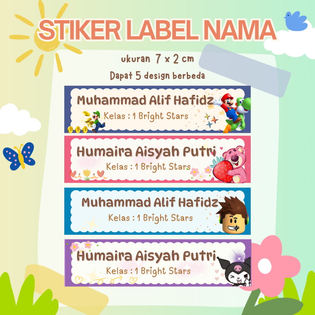 

(PO) STIKER LABEL KECIL Nama CUSTOM Label Nama Anak dan Kelas
