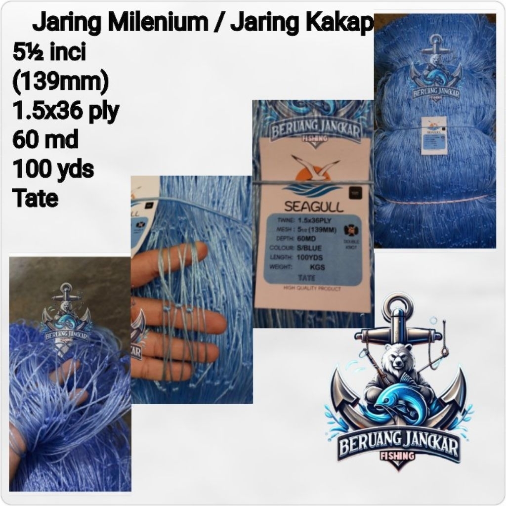 Jaring Milenium / Jaring Kakap 5½inci (139mm) 1.5x36ply 60md  100yds  Tate