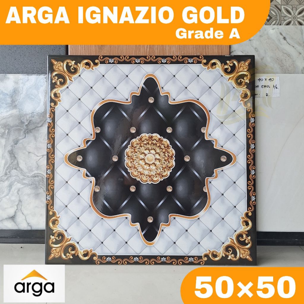 Keramik lantai murah 50×50 ARGA Ignazio gold keramik lantai ruang tamu, teras