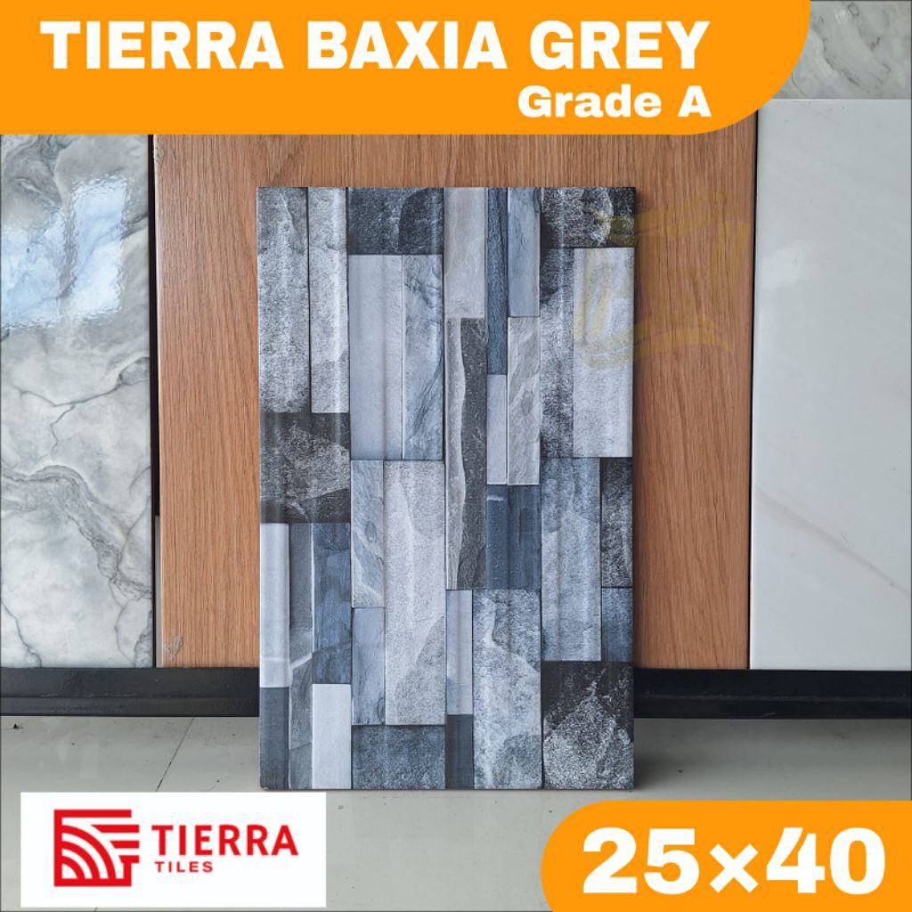 Keramik dinding murah 25×40 TIERRA Baxia grey motif batu kasar keramik dinding teras, kamar mandi, d