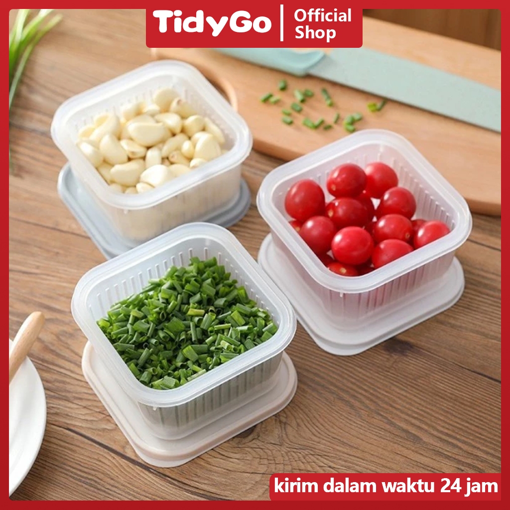 TidyGo KOTAK FRESH BOX SARINGAN SAYURAN / TEMPAT TIRISAN PENGERING SAYURAN BUMBU BUAH MULTIFUNGSI