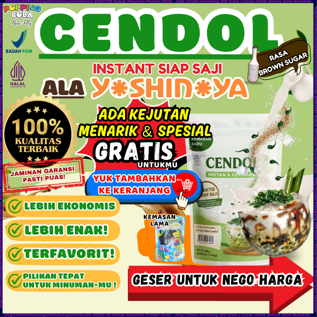 

JellyCendolKecebongAlaYoshinoyaKombinasi BOBATEE Bubuk Minuman Powder Drink - Jelly Cendol Kecebong 500 Gram | Cocok Untuk Semua Jenis Minuman