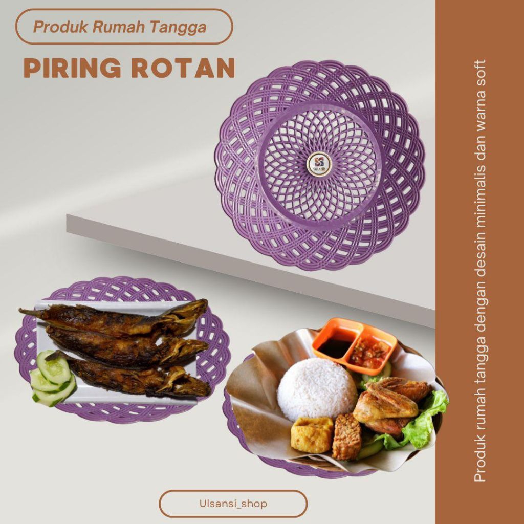 PIRING ROTAN PLASTIK 12 PCS (1 LUSIN) BPA FREE WARNA UNGU