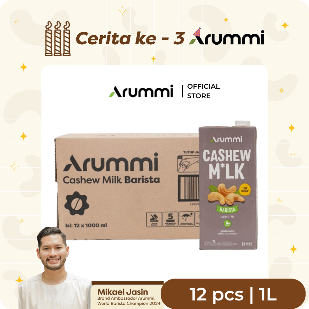 

[1 Carton] Arummi Cashew Milk Barista 1L - Susu Kacang Mede Rendah Gula Dairy & Lactose Free