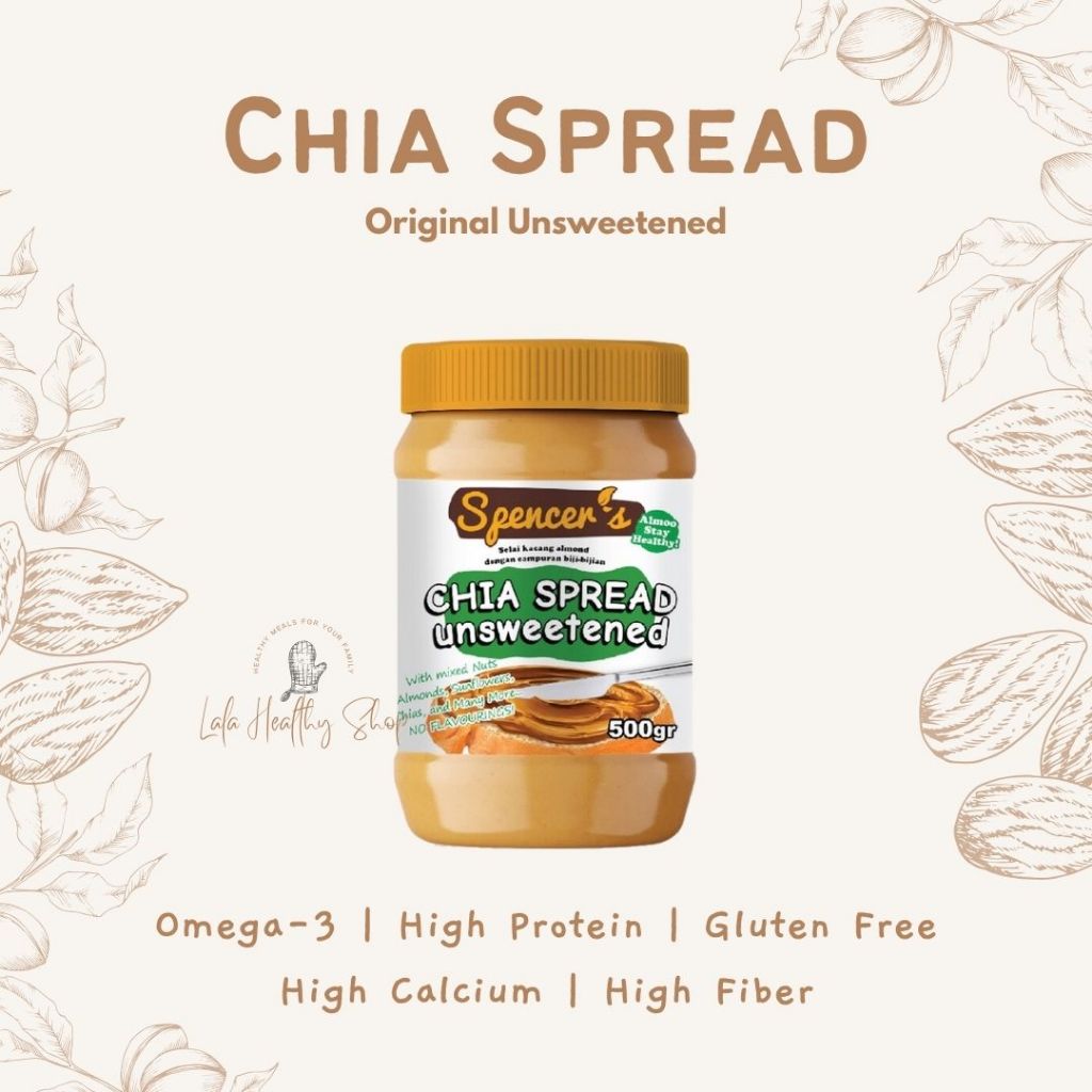 

Spencer's Chia Spread Unsweetened Original (500g) - Selai Kacang Almond 0% Gula Spencer