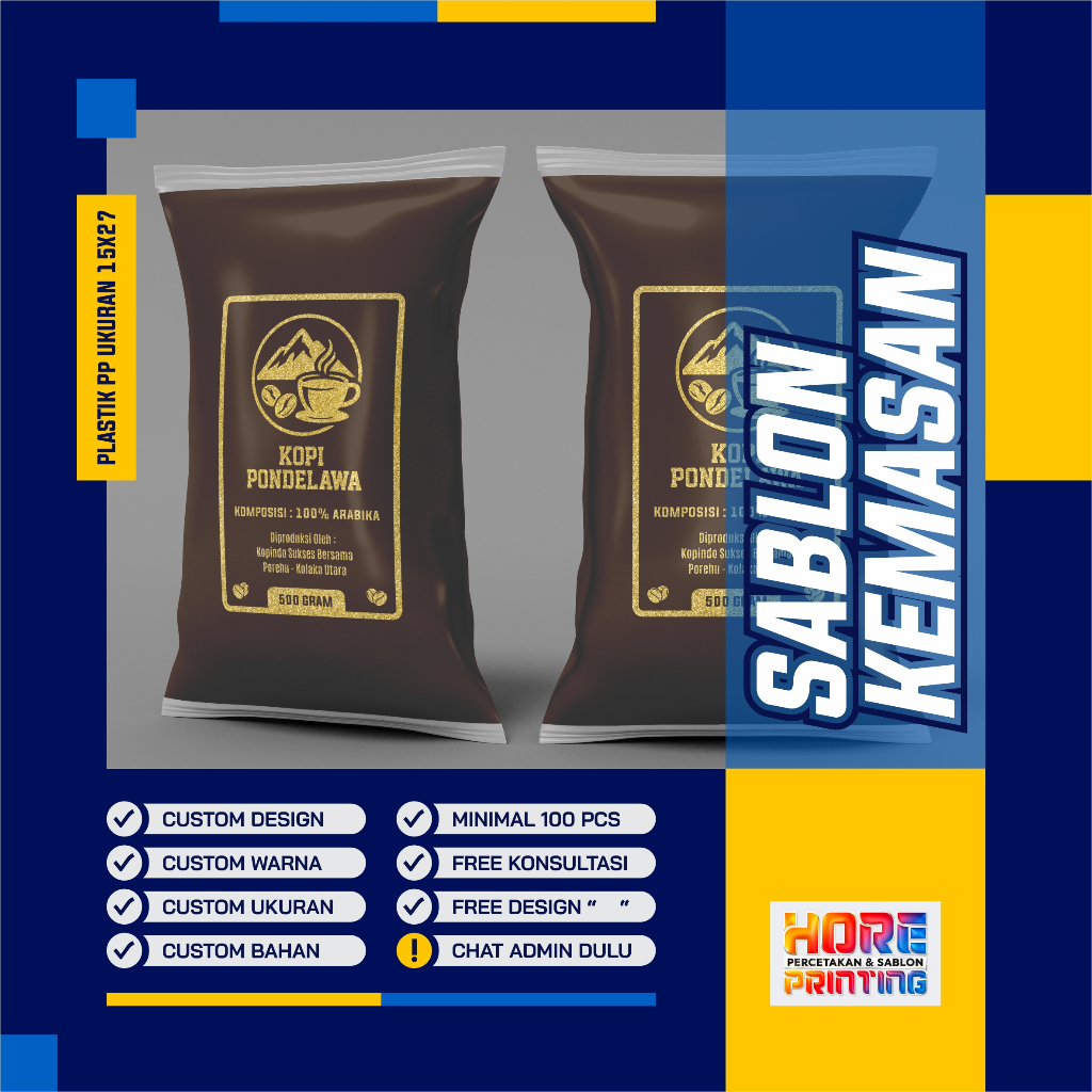 SABLON PLASTIK WARNA EMAS (KEMASAN KOPI 500 GR)