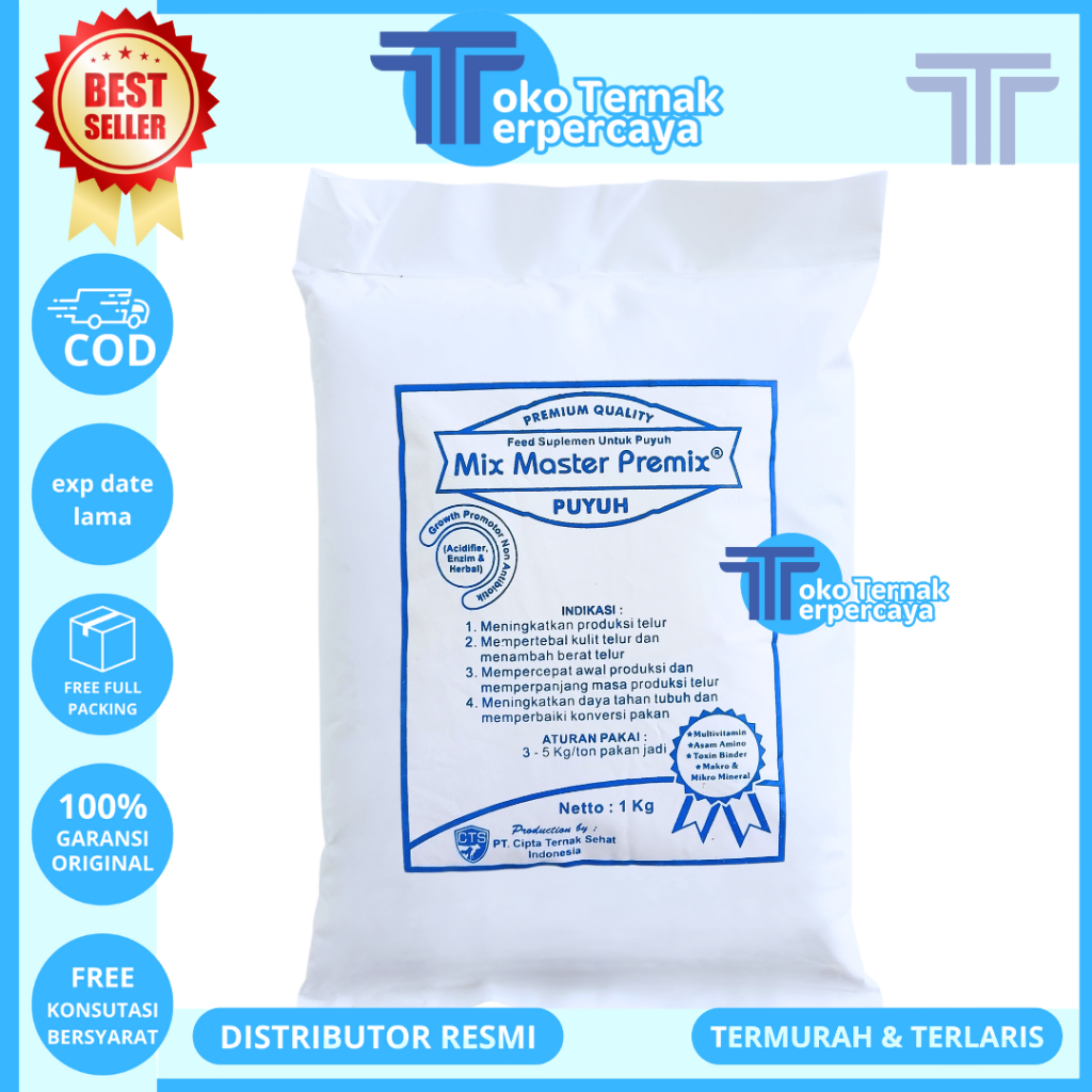 MIX MASTER PREMIX PUYUH 1 KG - Suplemen Pakan Pemacu Produksi & Kualitas Telur Burung Puyuh Petelur