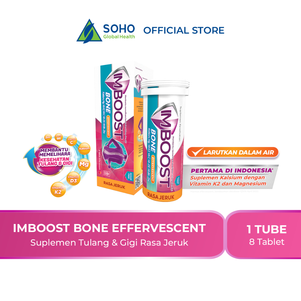 Imboost Bone Effervescent Suplemen Tulang dan Gigi Rasa Jeruk @8 Tablet