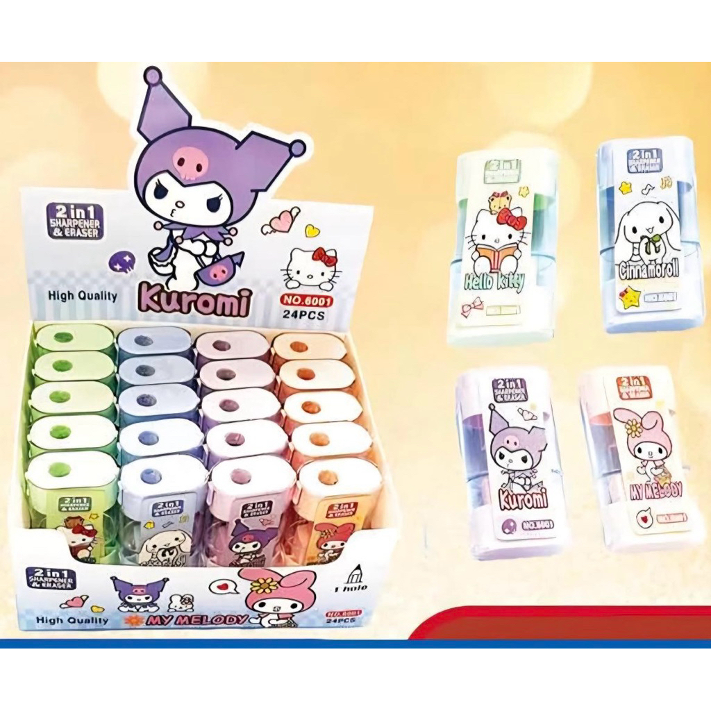 

kuromi my melody cinnamoroll hello kitty 2 in 1 Sharpener & Eraser penghapus dan rautan