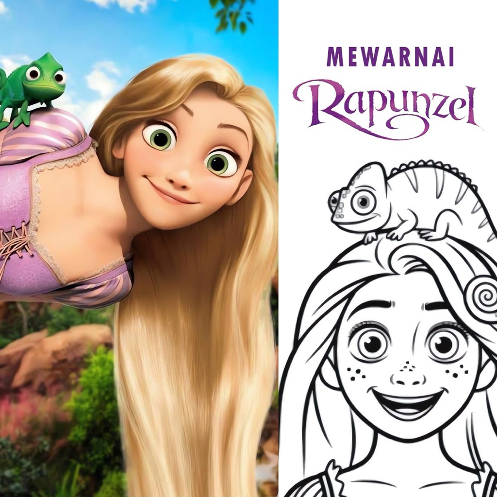 

15 Lembar A5 | Kertas Mewarnai tema Rapunzel | 15 Kertas gambar berbeda
