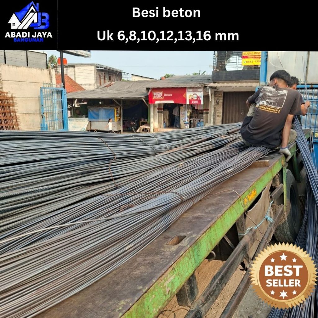 Besi Beton Panjang 12 Meter | Pilihan Ukuran 6mm – 16mm | Polos & Ulir | Harga Per Batang