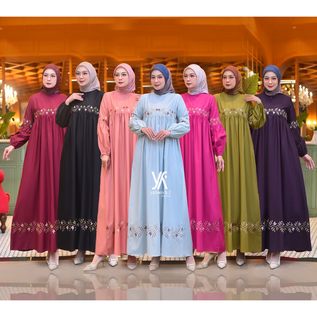 Yahwo hijab by shidqi - Gamis Bordir Premium | Maxi Dress Cantik Terbaru |Toyobo Fodu|Busuy friendly