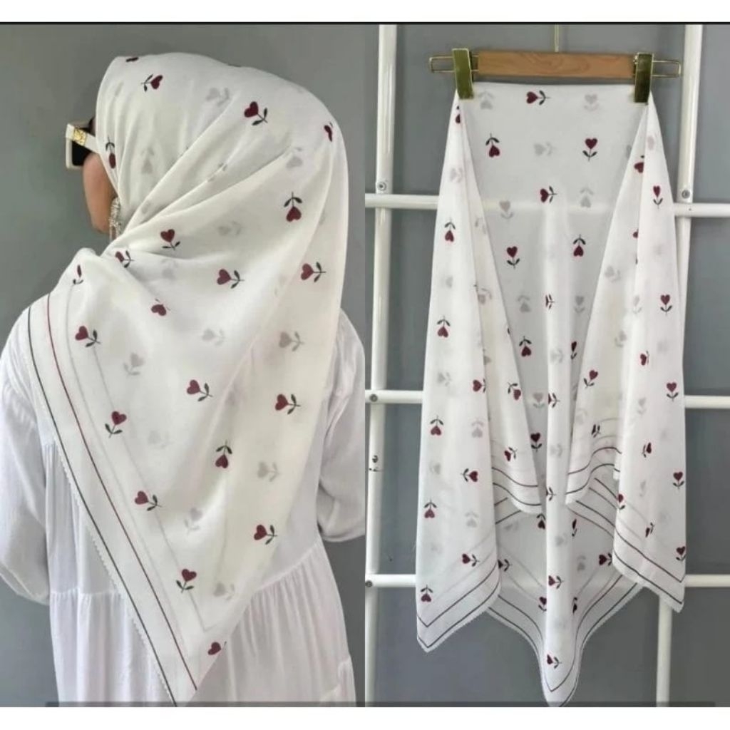 Hijab Segi Empat Voal Motif Bunga Finishing Lasercut
