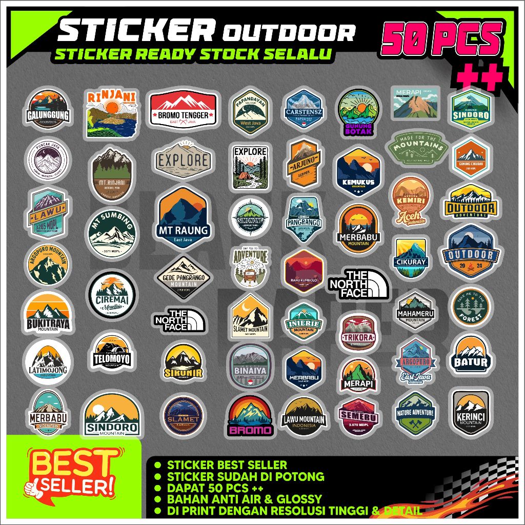 

Stiker Outdoor gunung 50 lembar lebih aesthetic sudah cutting tinggal tempel anti air